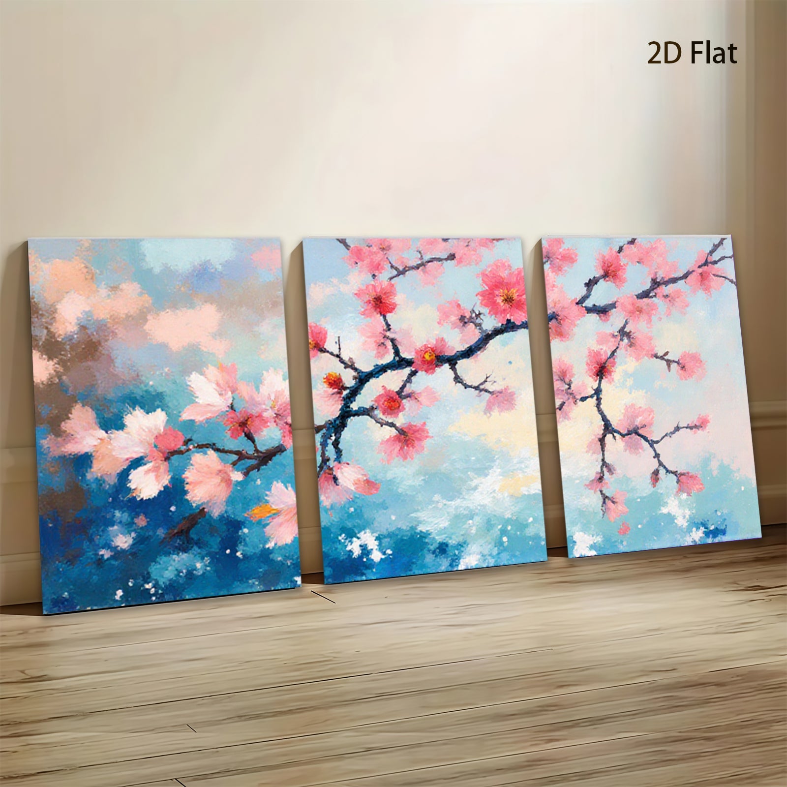 2D flat 1pc blooming pink cherry blossoms wall art canvas prints for living room bedroom home decor farmhouse style modern minimalist gallery wrapped