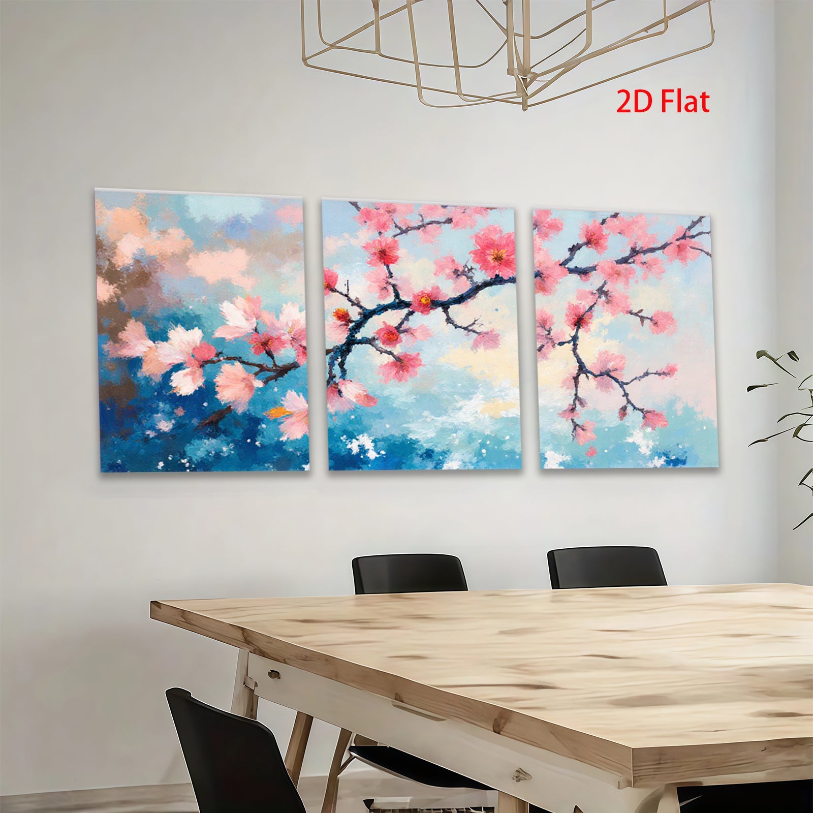 2D flat 1pc blooming pink cherry blossoms wall art canvas prints for living room bedroom home decor farmhouse style modern minimalist gallery wrapped