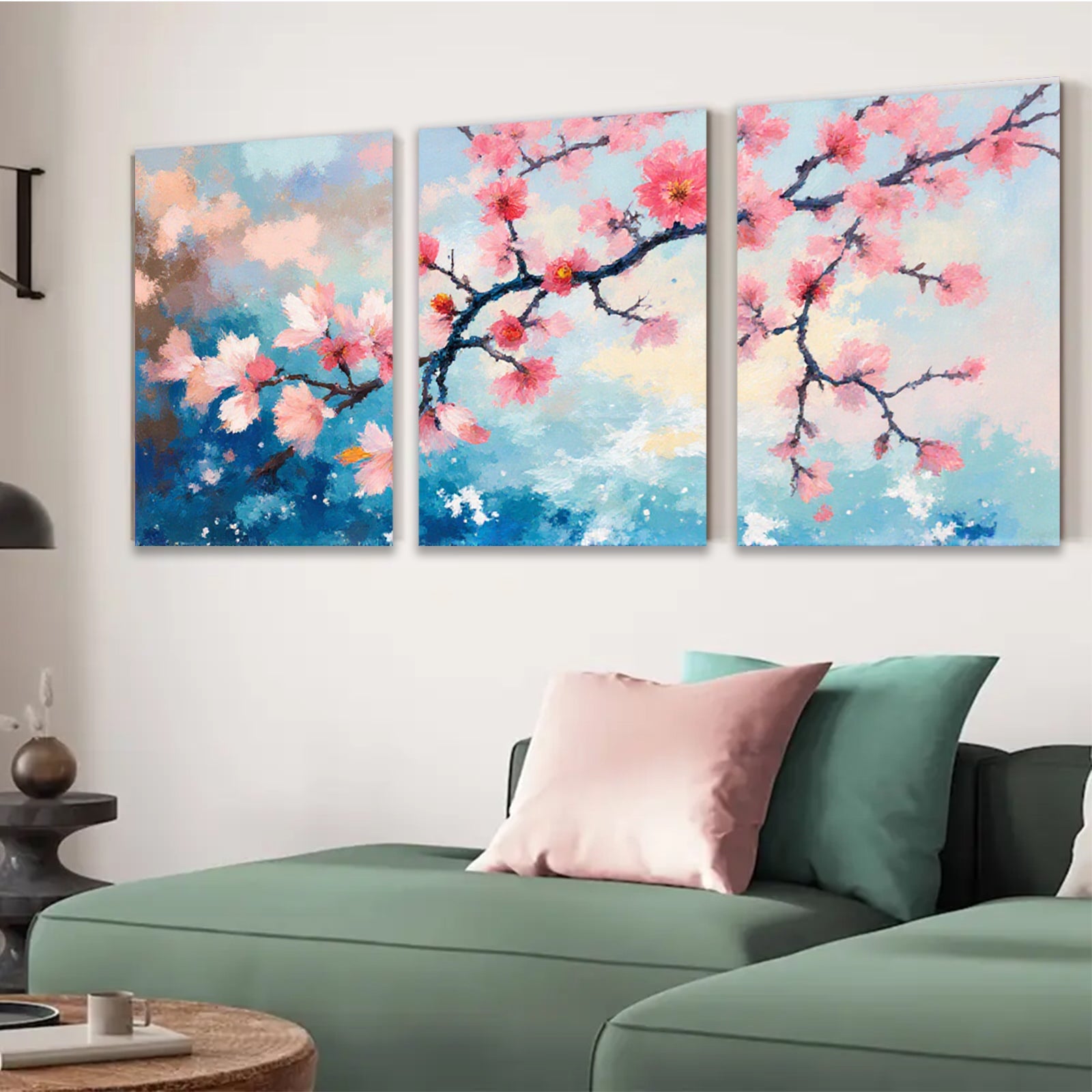 2D flat 1pc blooming pink cherry blossoms wall art canvas prints for living room bedroom home decor farmhouse style modern minimalist gallery wrapped