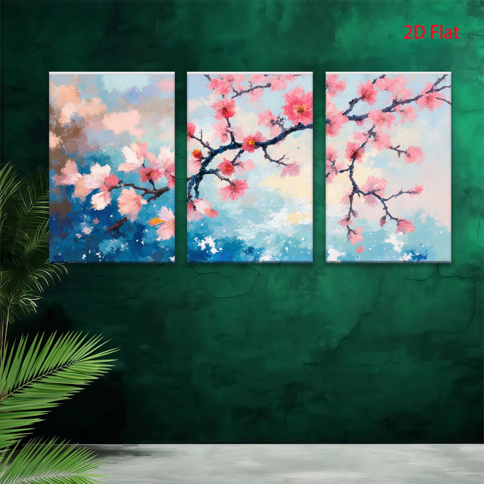 2D flat 1pc blooming pink cherry blossoms wall art canvas prints for living room bedroom home decor farmhouse style modern minimalist gallery wrapped