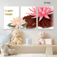 2D flat 1pc blooming pink lotus floral wall art canvas prints for living room bedroom bathroom modern farmhouse decor gallery wrapped ready to hang