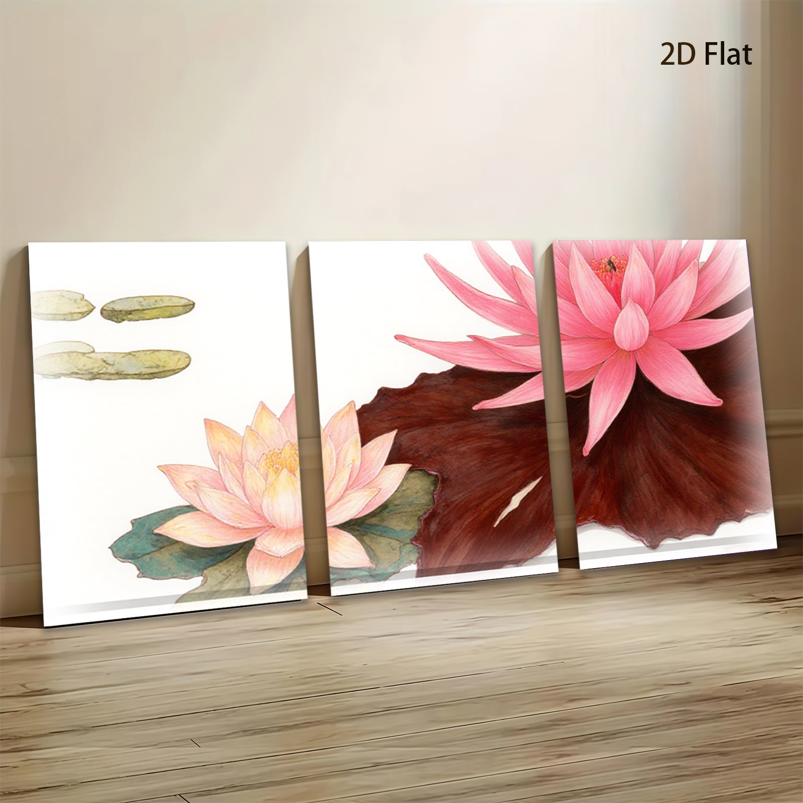 2D flat 1pc blooming pink lotus floral wall art canvas prints for living room bedroom bathroom modern farmhouse decor gallery wrapped ready to hang
