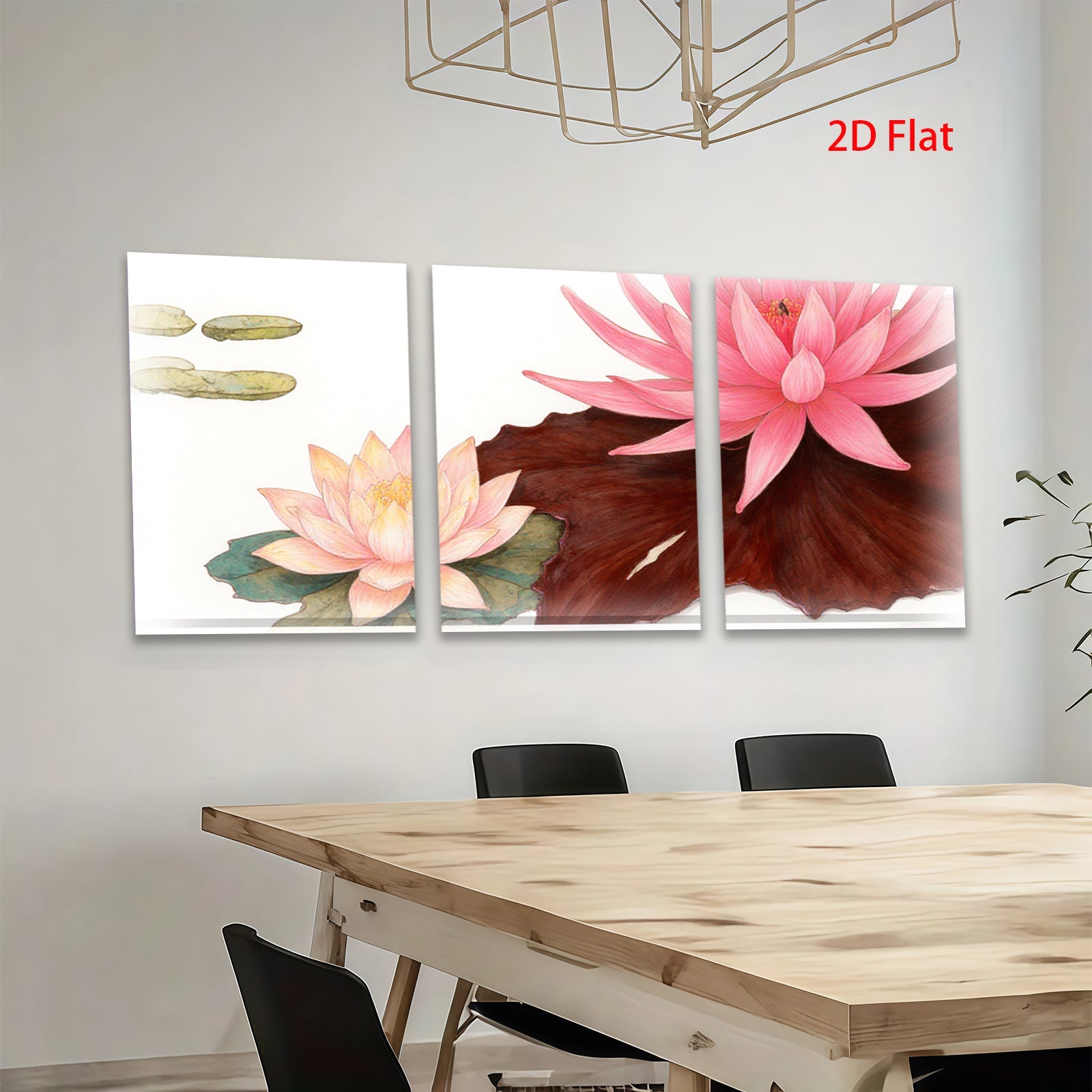 2D flat 1pc blooming pink lotus floral wall art canvas prints for living room bedroom bathroom modern farmhouse decor gallery wrapped ready to hang