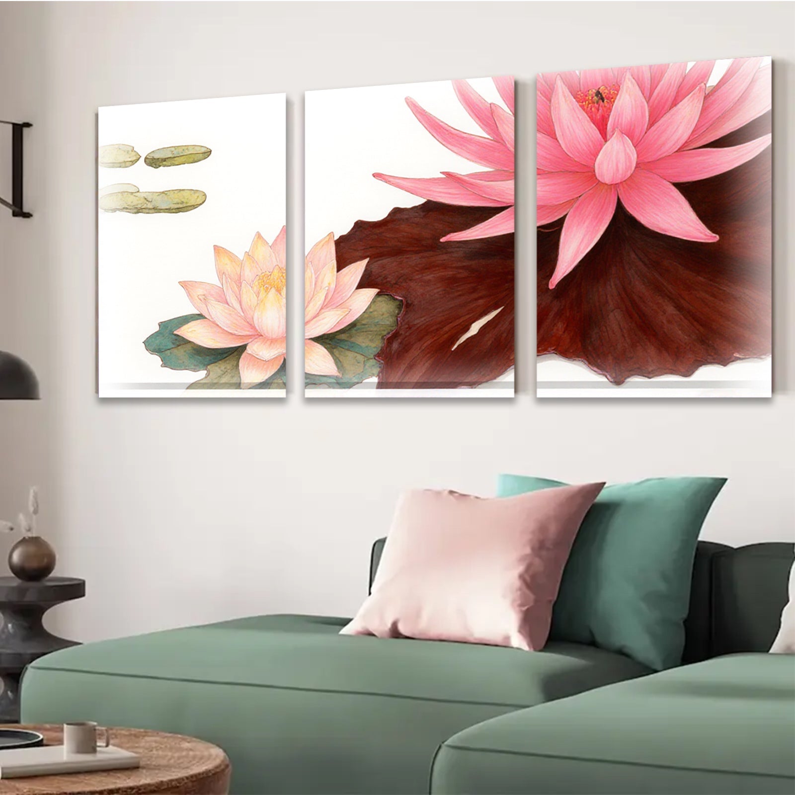 2D flat 1pc blooming pink lotus floral wall art canvas prints for living room bedroom bathroom modern farmhouse decor gallery wrapped ready to hang