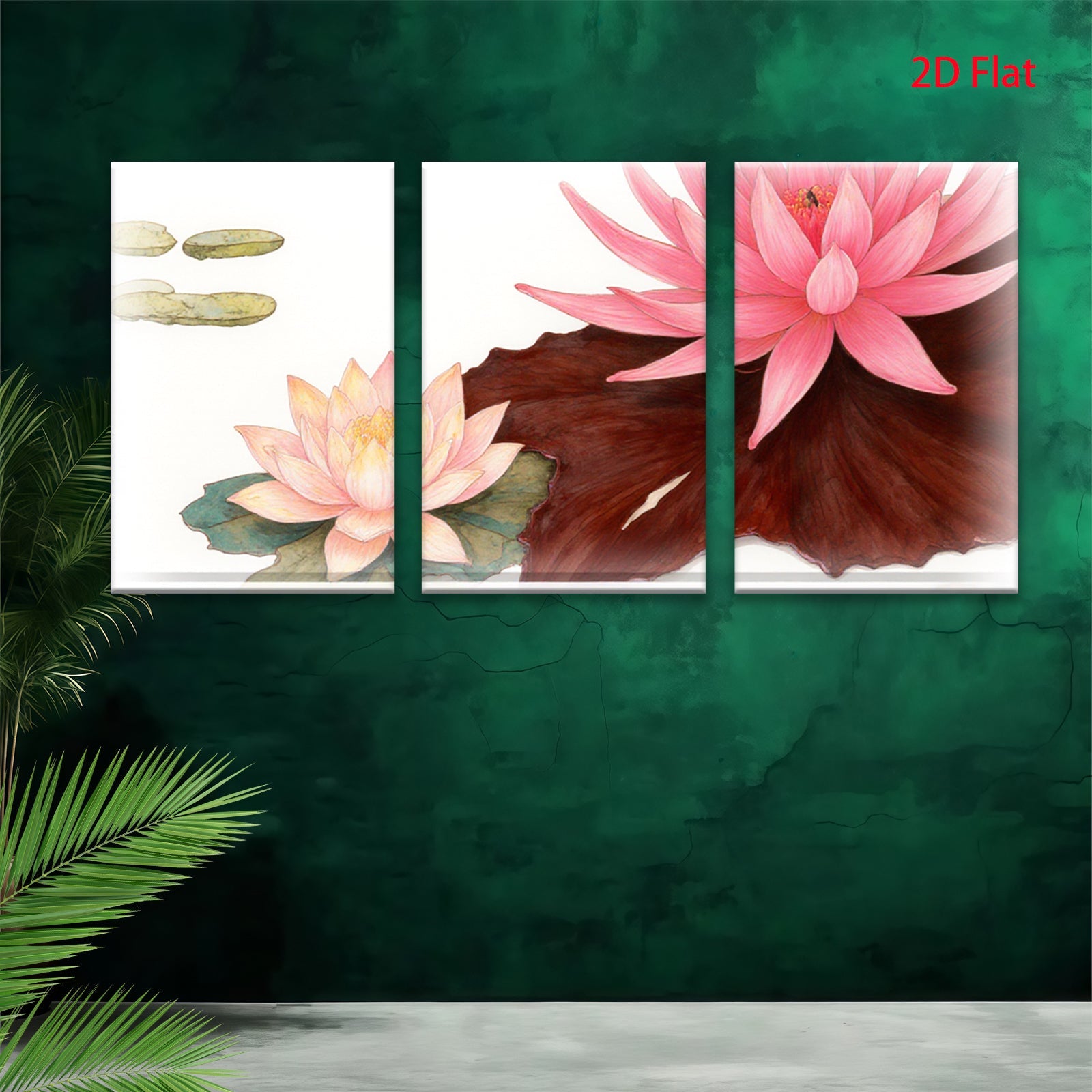 2D flat 1pc blooming pink lotus floral wall art canvas prints for living room bedroom bathroom modern farmhouse decor gallery wrapped ready to hang