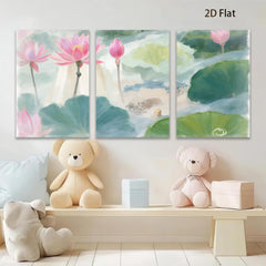 2D flat 1pc blooming pink lotus pond serene wall art canvas prints for living room bedroom home decor farmhouse style botanical garden modern minimalist