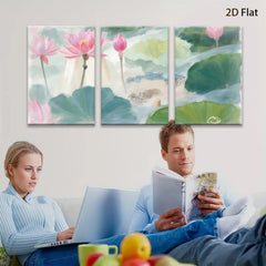 2D flat 1pc blooming pink lotus pond serene wall art canvas prints for living room bedroom home decor farmhouse style botanical garden modern minimalist