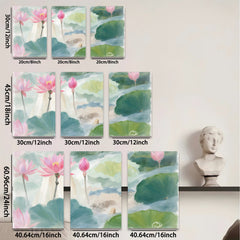 2D flat 1pc blooming pink lotus pond serene wall art canvas prints for living room bedroom home decor farmhouse style botanical garden modern minimalist