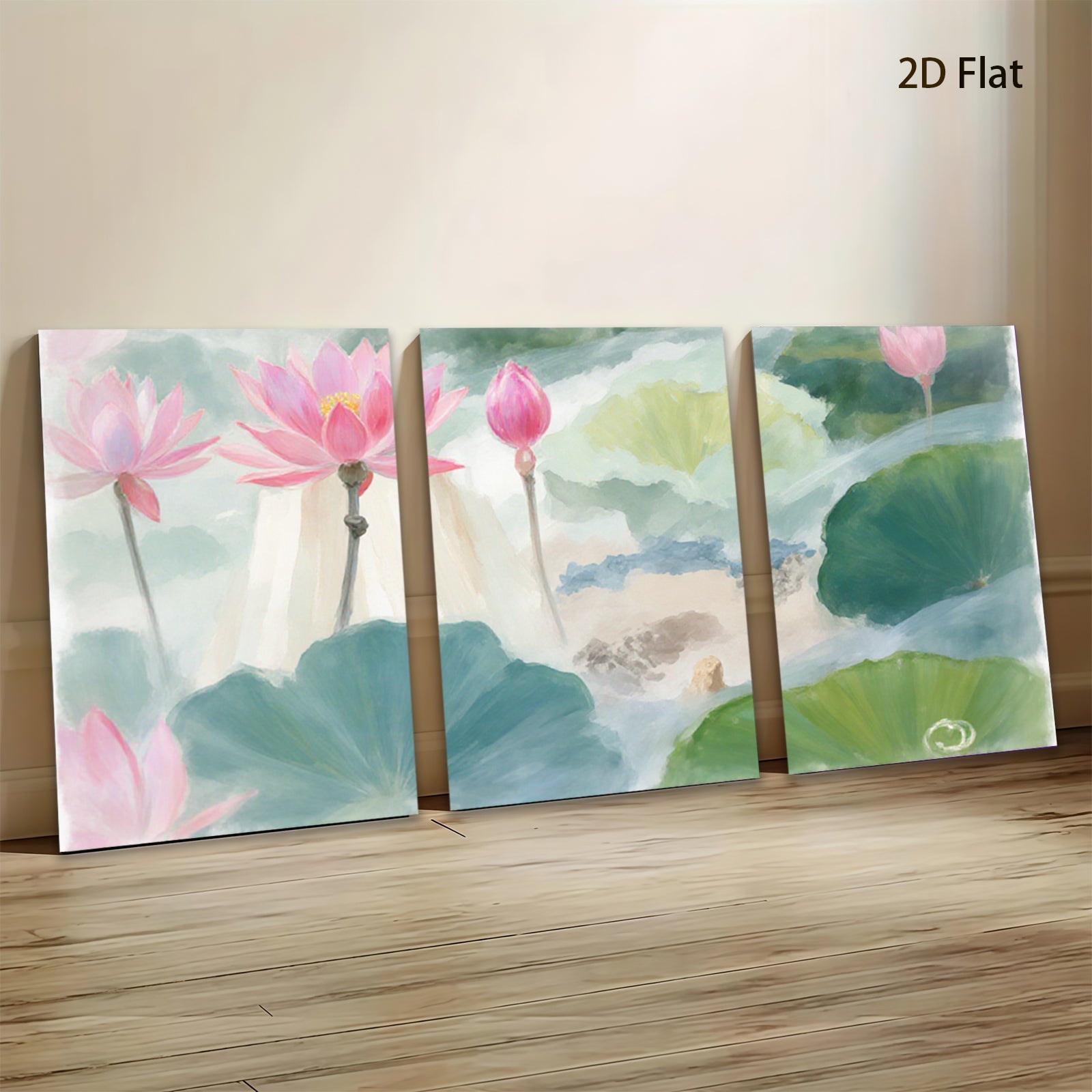 2D flat 1pc blooming pink lotus pond serene wall art canvas prints for living room bedroom home decor farmhouse style botanical garden modern minimalist