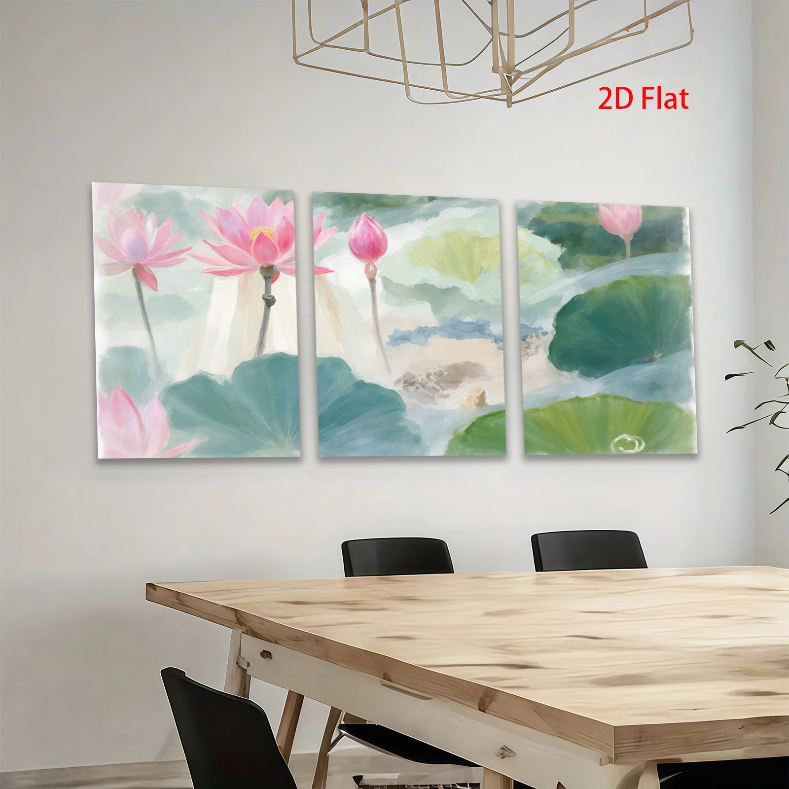2D flat 1pc blooming pink lotus pond serene wall art canvas prints for living room bedroom home decor farmhouse style botanical garden modern minimalist