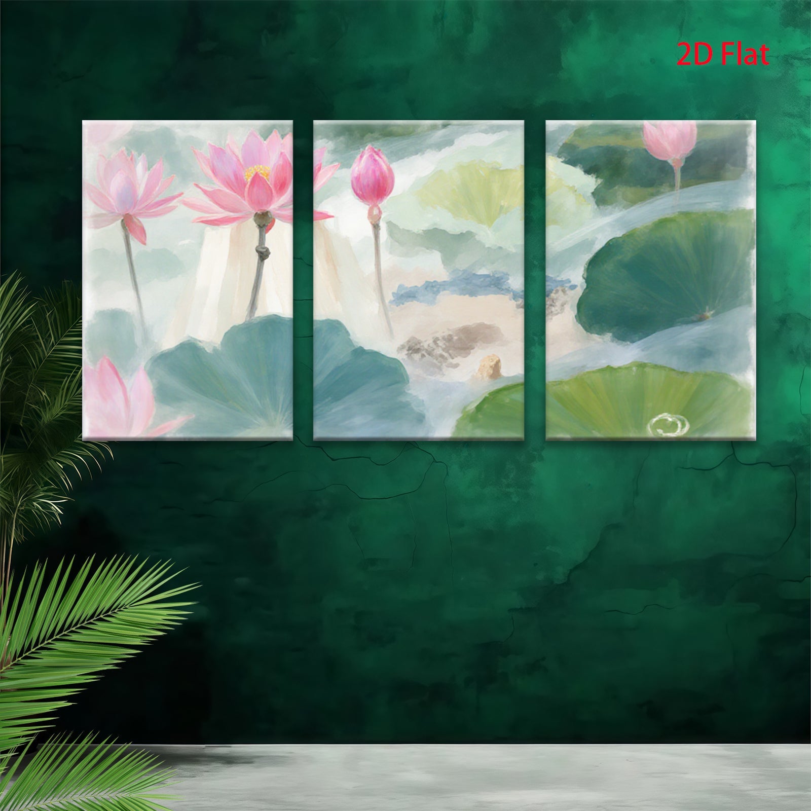 2D flat 1pc blooming pink lotus pond serene wall art canvas prints for living room bedroom home decor farmhouse style botanical garden modern minimalist