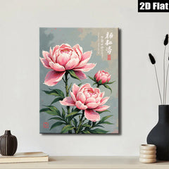 2D flat 1pc blooming pink peonies botanical wall art canvas prints for living room bedroom home office decor farmhouse style gallery wrapped ready to hang