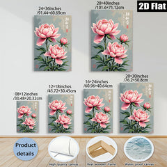 2D flat 1pc blooming pink peonies botanical wall art canvas prints for living room bedroom home office decor farmhouse style gallery wrapped ready to hang