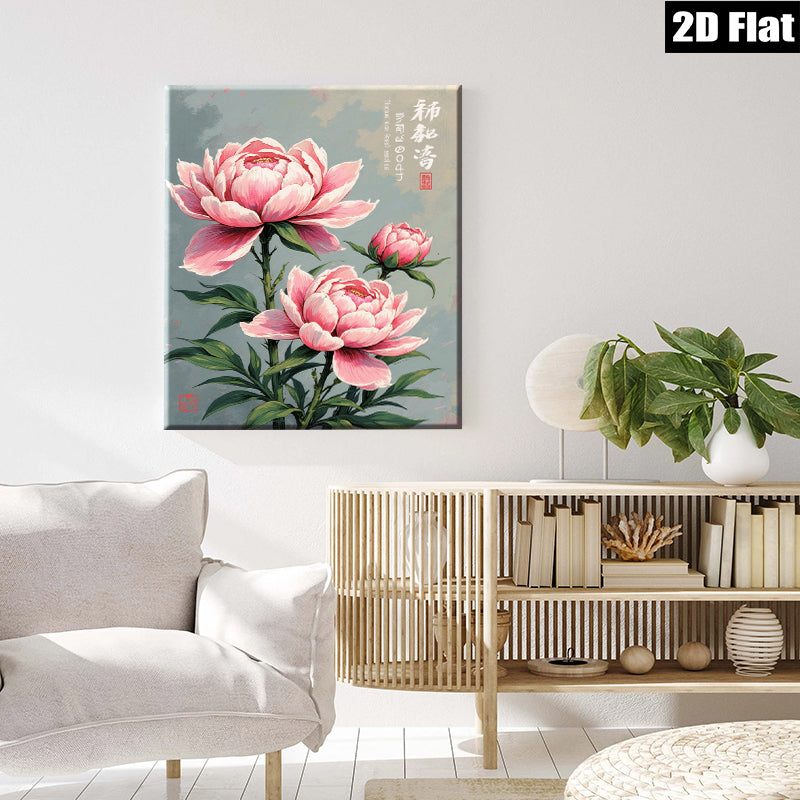 2D flat 1pc blooming pink peonies botanical wall art canvas prints for living room bedroom home office decor farmhouse style gallery wrapped ready to hang
