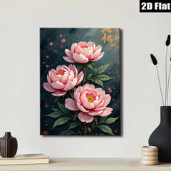 2D flat 1pc blooming pink peonies botanical wall art for living room bedroom home decor farmhouse style gallery wrapped canvas prints ready to hang modern aesthetic