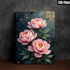 2D flat 1pc blooming pink peonies botanical wall art for living room bedroom home decor farmhouse style gallery wrapped canvas prints ready to hang modern aesthetic