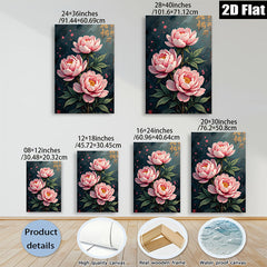 2D flat 1pc blooming pink peonies botanical wall art for living room bedroom home decor farmhouse style gallery wrapped canvas prints ready to hang modern aesthetic