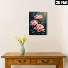 2D flat 1pc blooming pink peonies botanical wall art for living room bedroom home decor farmhouse style gallery wrapped canvas prints ready to hang modern aesthetic