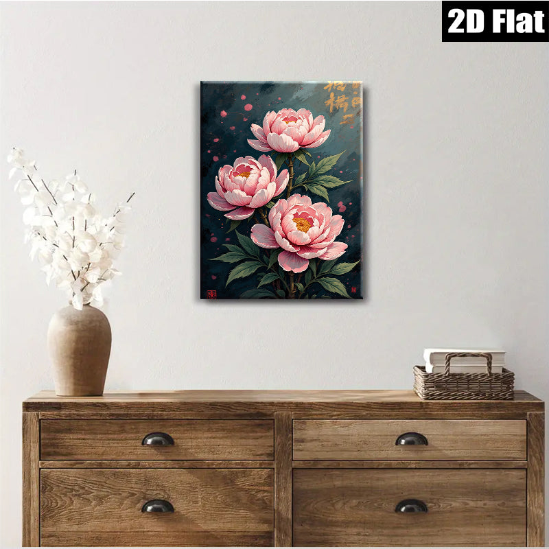 2D flat 1pc blooming pink peonies botanical wall art for living room bedroom home decor farmhouse style gallery wrapped canvas prints ready to hang modern aesthetic