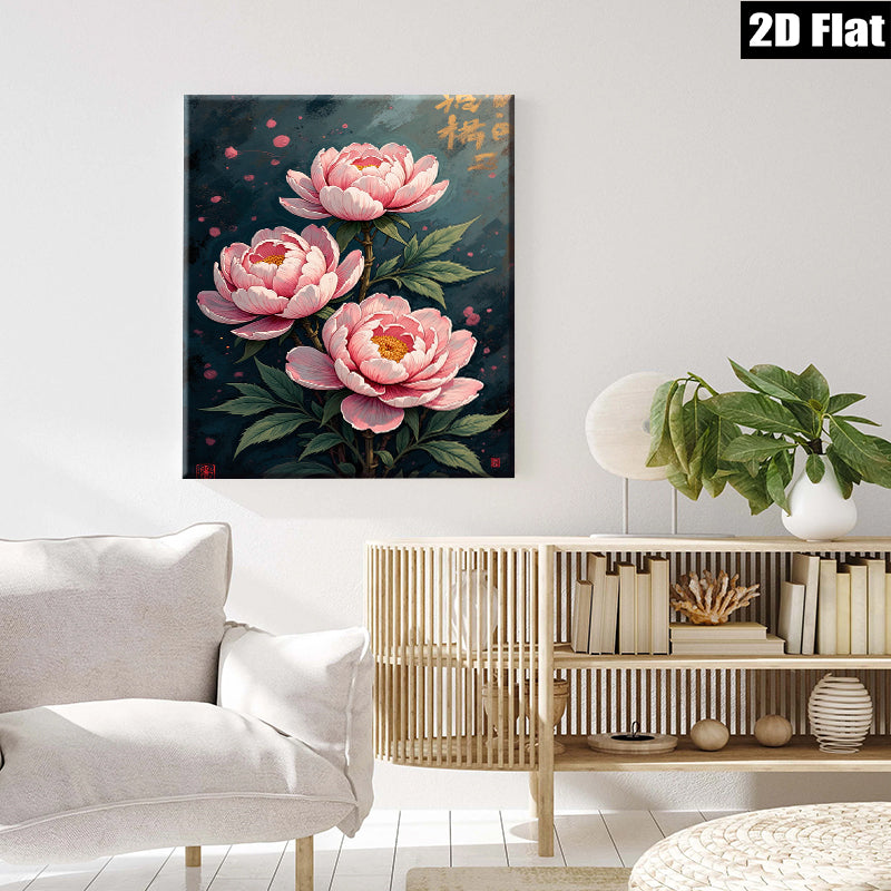 2D flat 1pc blooming pink peonies botanical wall art for living room bedroom home decor farmhouse style gallery wrapped canvas prints ready to hang modern aesthetic
