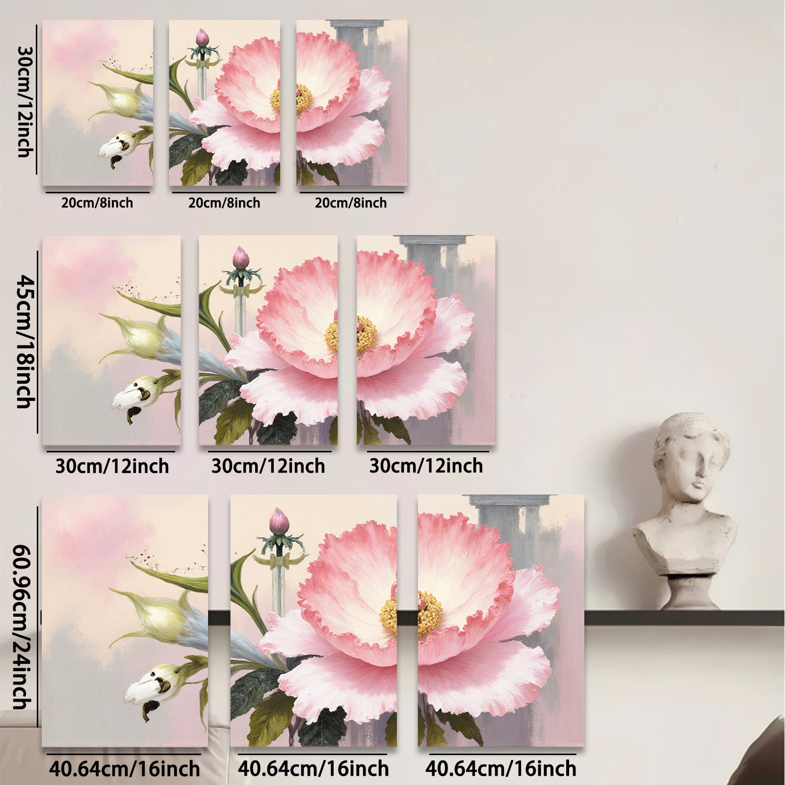 2D flat 1pc blooming pink peony botanical wall art canvas print farmhouse living room bedroom decor gallery wrapped modern floral paintings