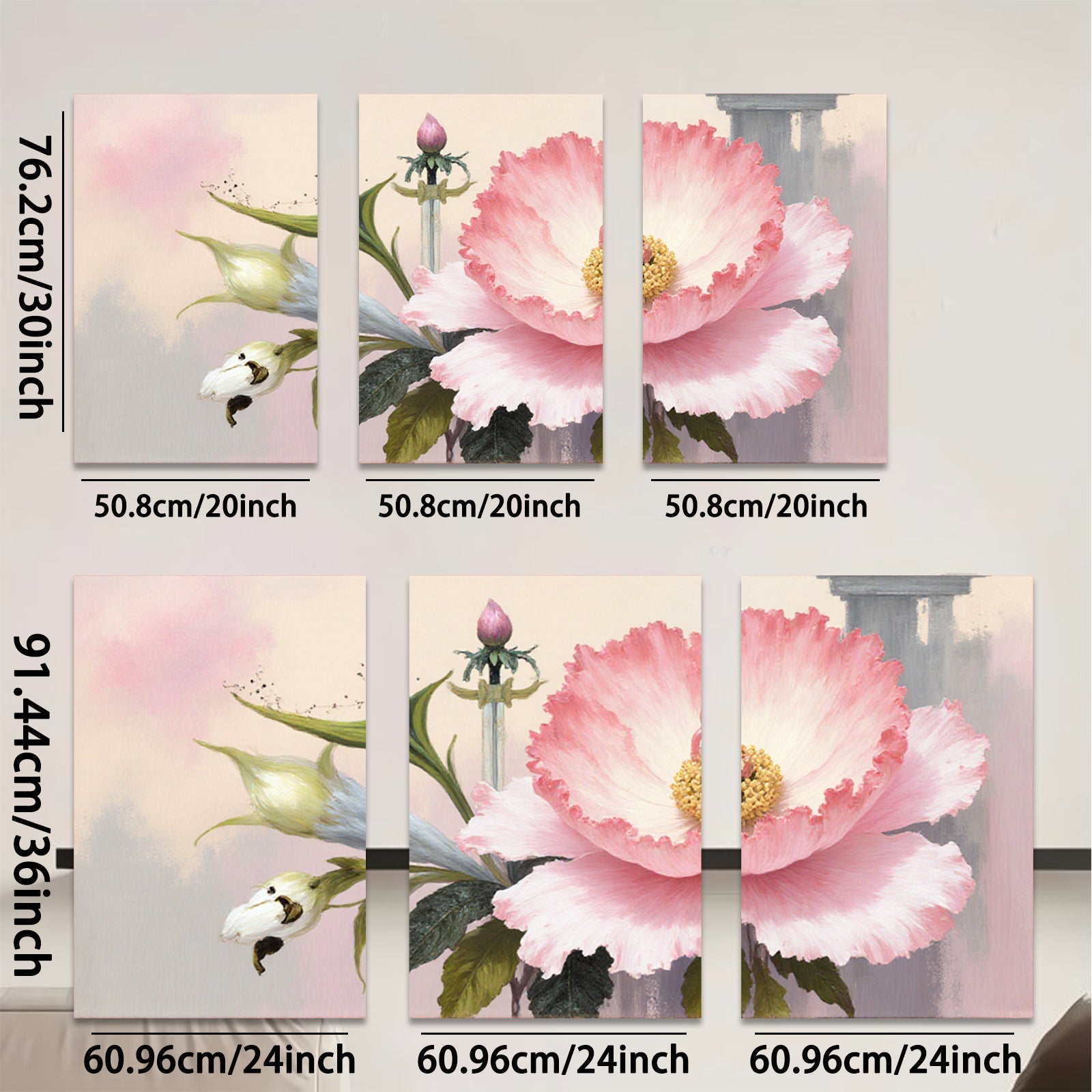 2D flat 1pc blooming pink peony botanical wall art canvas print farmhouse living room bedroom decor gallery wrapped modern floral paintings