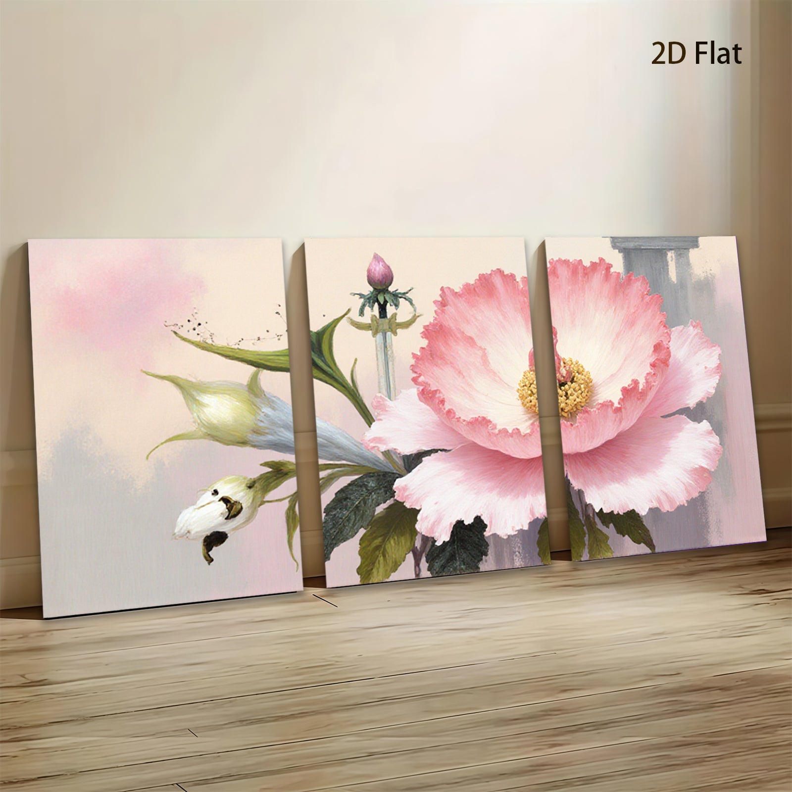 2D flat 1pc blooming pink peony botanical wall art canvas print farmhouse living room bedroom decor gallery wrapped modern floral paintings