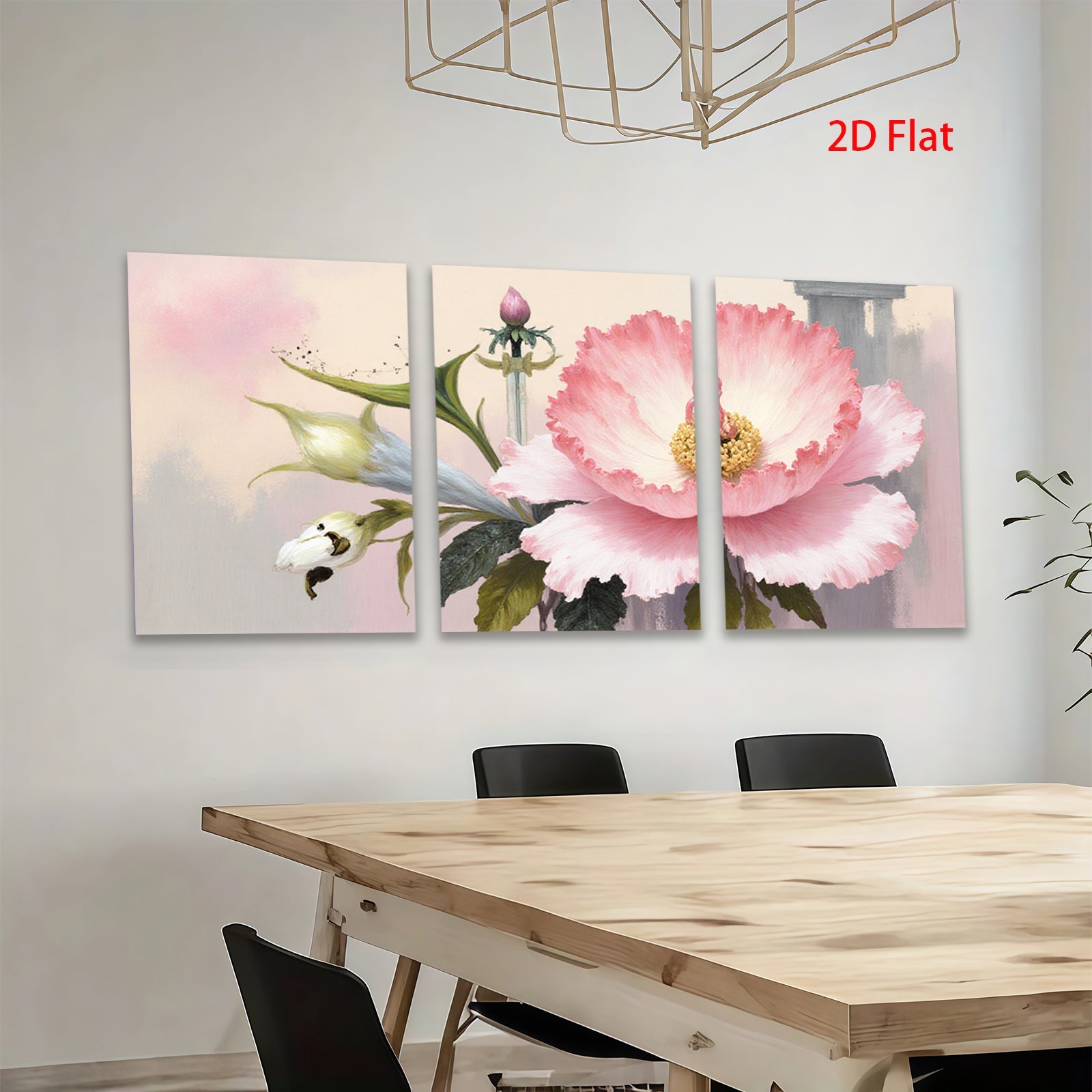 2D flat 1pc blooming pink peony botanical wall art canvas print farmhouse living room bedroom decor gallery wrapped modern floral paintings
