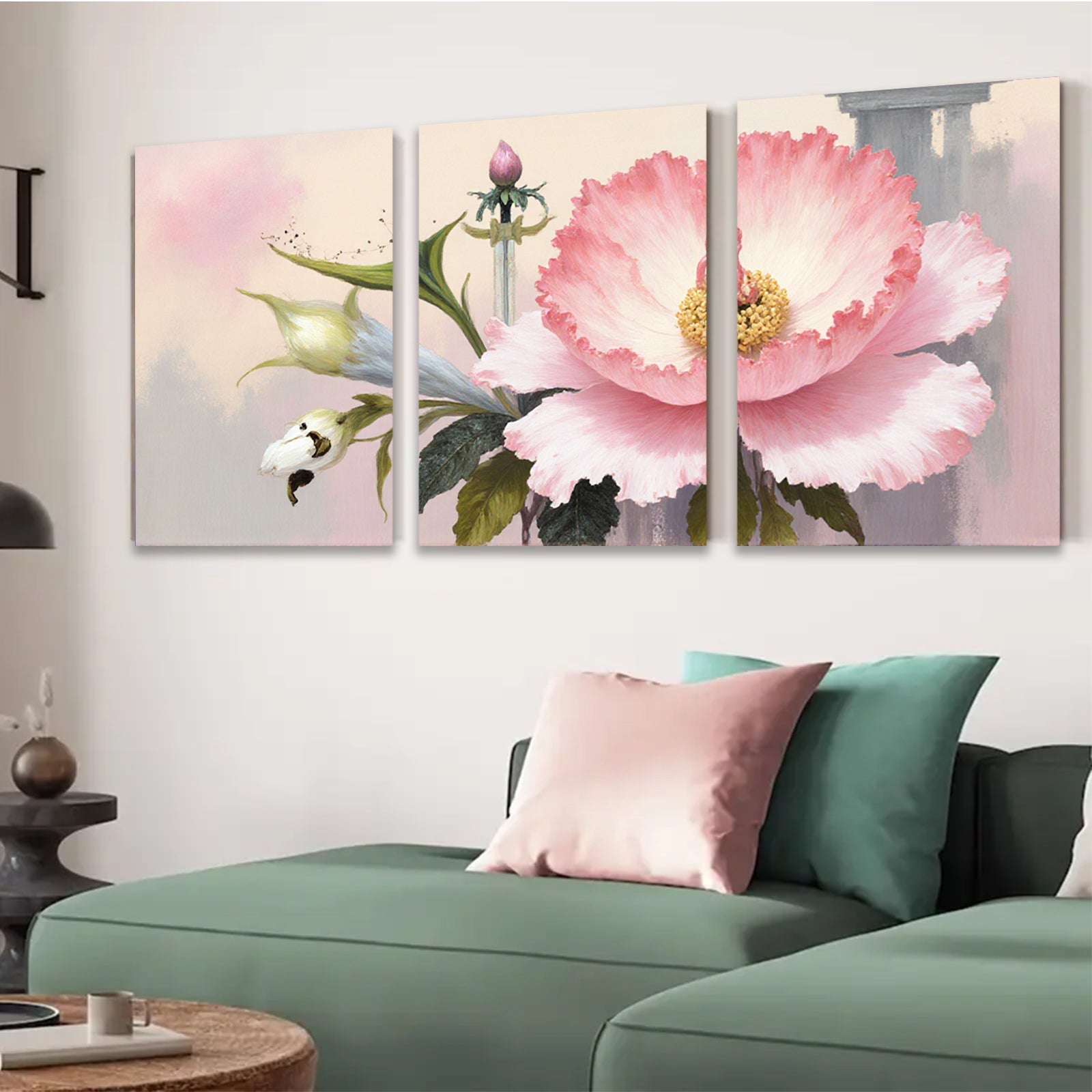 2D flat 1pc blooming pink peony botanical wall art canvas print farmhouse living room bedroom decor gallery wrapped modern floral paintings