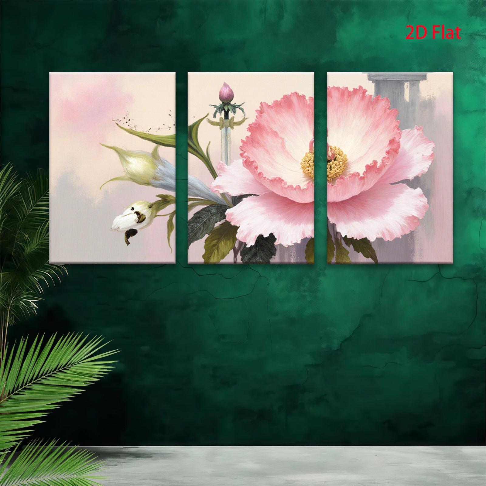 2D flat 1pc blooming pink peony botanical wall art canvas print farmhouse living room bedroom decor gallery wrapped modern floral paintings