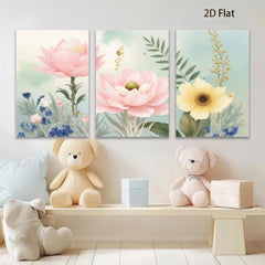 2D flat 1pc blooming pink peony yellow sunflower botanical wall art for living room bedroom farmhouse decor gallery wrapped canvas prints ready to hang