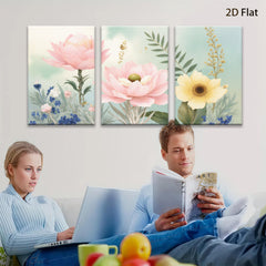 2D flat 1pc blooming pink peony yellow sunflower botanical wall art for living room bedroom farmhouse decor gallery wrapped canvas prints ready to hang