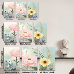 2D flat 1pc blooming pink peony yellow sunflower botanical wall art for living room bedroom farmhouse decor gallery wrapped canvas prints ready to hang