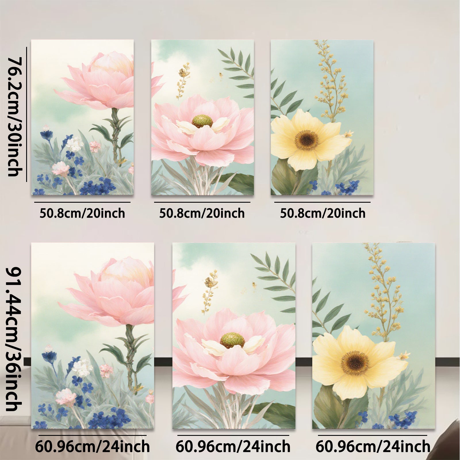 2D flat 1pc blooming pink peony yellow sunflower botanical wall art for living room bedroom farmhouse decor gallery wrapped canvas prints ready to hang