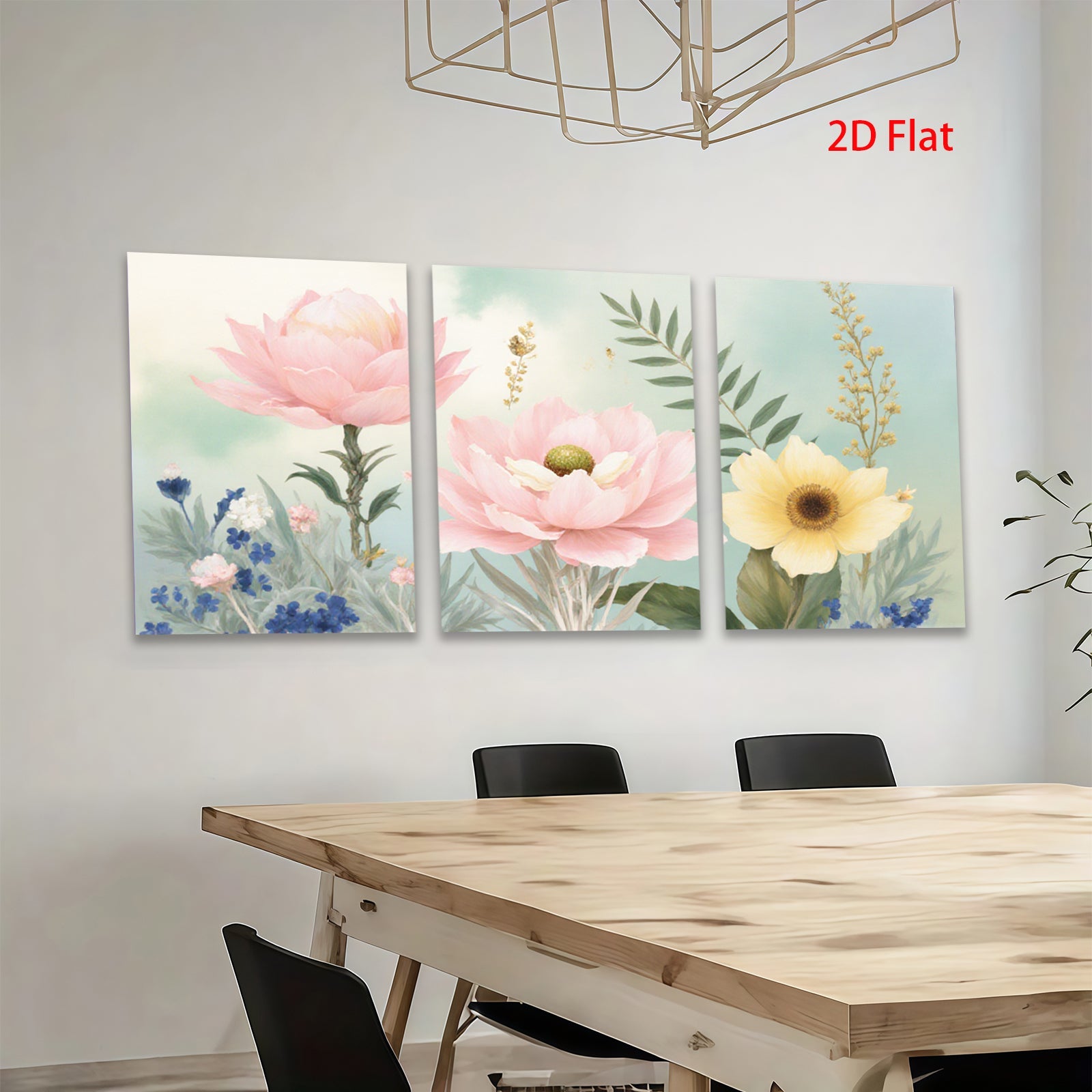 2D flat 1pc blooming pink peony yellow sunflower botanical wall art for living room bedroom farmhouse decor gallery wrapped canvas prints ready to hang