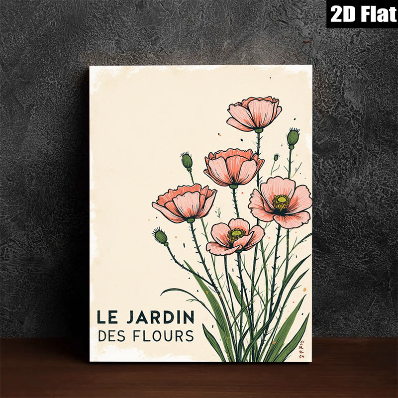 2D flat 1pc blooming pink poppies botanical wall art canvas prints for living room bedroom farmhouse decor modern gallery wrapped timeless elegance