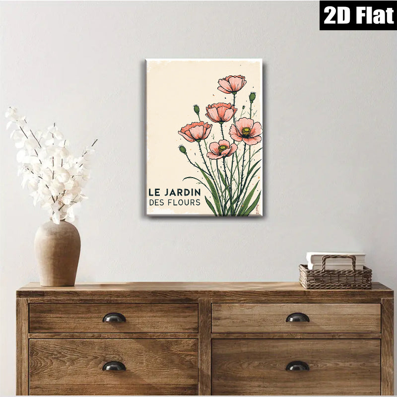 2D flat 1pc blooming pink poppies botanical wall art canvas prints for living room bedroom farmhouse decor modern gallery wrapped timeless elegance
