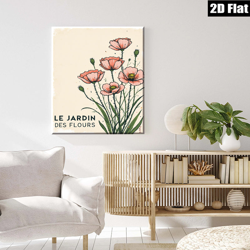 2D flat 1pc blooming pink poppies botanical wall art canvas prints for living room bedroom farmhouse decor modern gallery wrapped timeless elegance