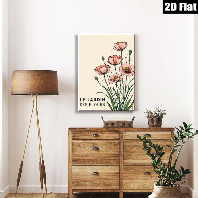 2D flat 1pc blooming pink poppies botanical wall art canvas prints for living room bedroom farmhouse decor modern gallery wrapped timeless elegance