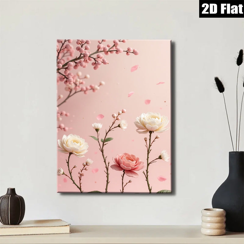 2D flat 1pc blooming pink roses botanical wall art for living room bedroom home decor farmhouse style gallery wrapped canvas prints modern floral artwork