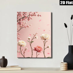 2D flat 1pc blooming pink roses botanical wall art for living room bedroom home decor farmhouse style gallery wrapped canvas prints modern floral artwork