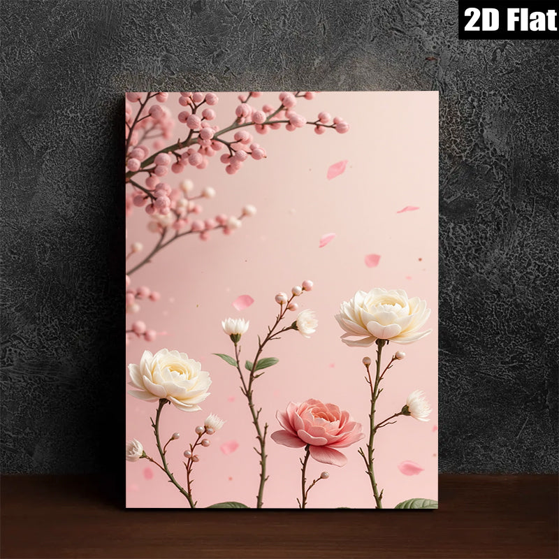 2D flat 1pc blooming pink roses botanical wall art for living room bedroom home decor farmhouse style gallery wrapped canvas prints modern floral artwork