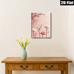 2D flat 1pc blooming pink roses botanical wall art for living room bedroom home decor farmhouse style gallery wrapped canvas prints modern floral artwork