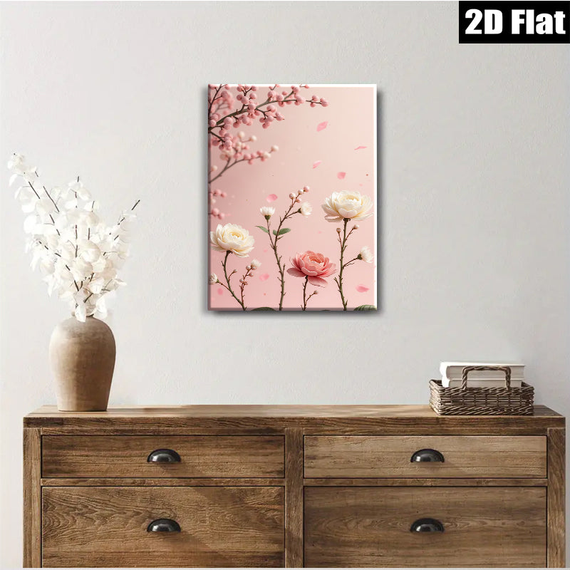 2D flat 1pc blooming pink roses botanical wall art for living room bedroom home decor farmhouse style gallery wrapped canvas prints modern floral artwork