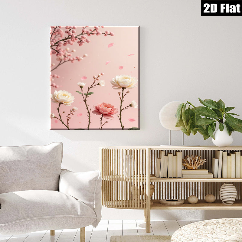 2D flat 1pc blooming pink roses botanical wall art for living room bedroom home decor farmhouse style gallery wrapped canvas prints modern floral artwork