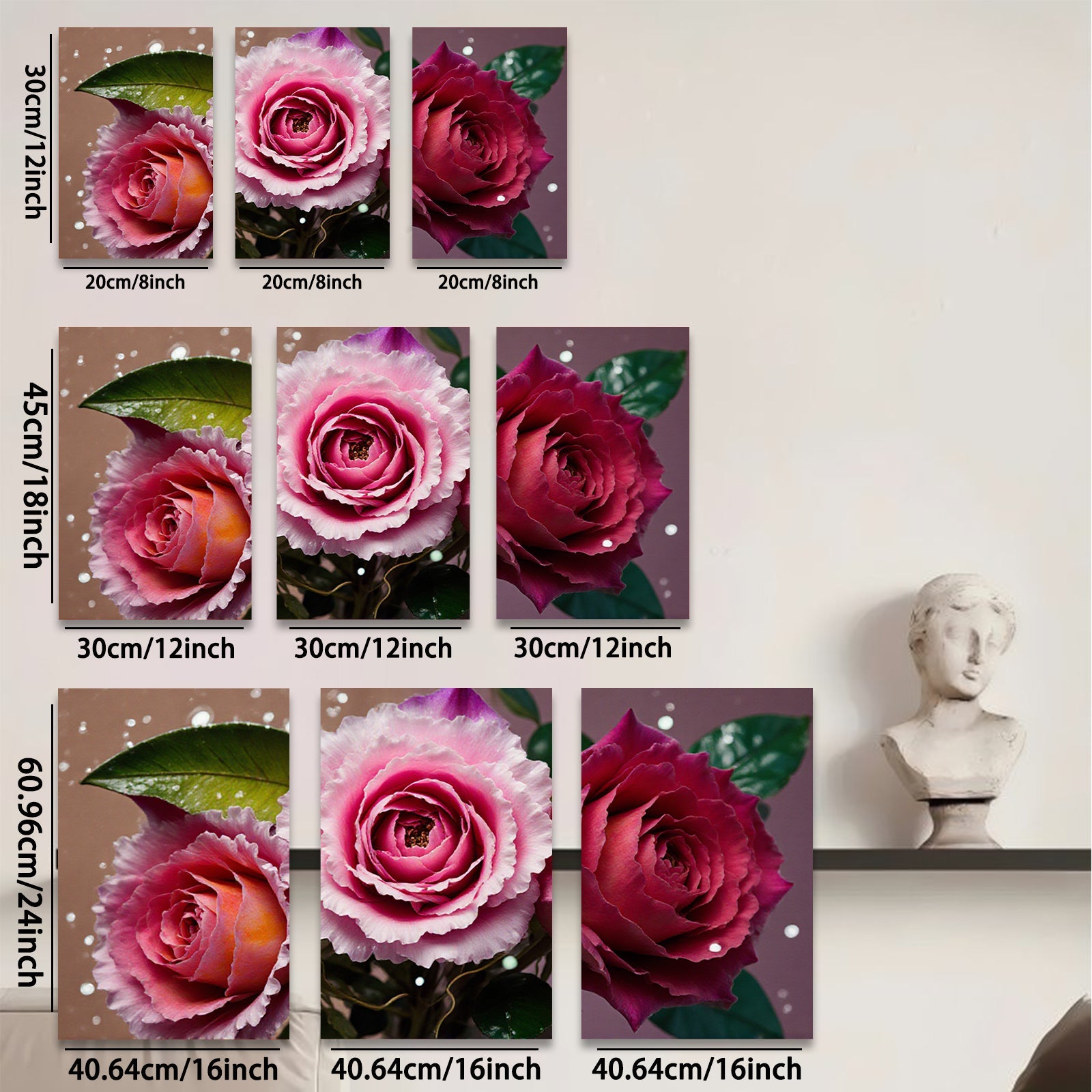 2D flat 1pc blooming pink roses floral wall art canvas prints for bedroom living room home decor farmhouse style modern minimalist cozy aesthetic