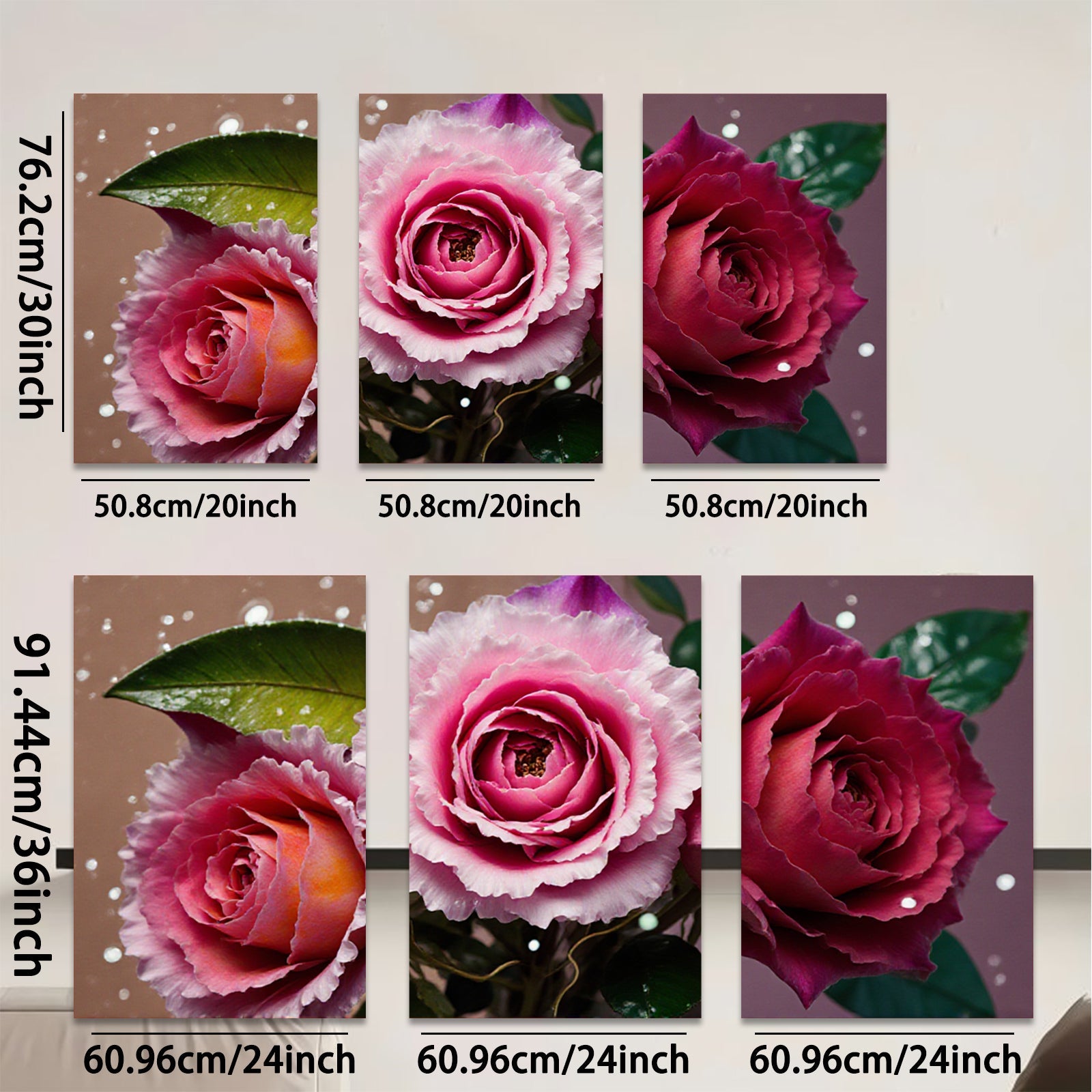 2D flat 1pc blooming pink roses floral wall art canvas prints for bedroom living room home decor farmhouse style modern minimalist cozy aesthetic