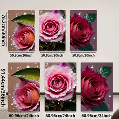 2D flat 1pc blooming pink roses floral wall art canvas prints for bedroom living room home decor farmhouse style modern minimalist cozy aesthetic