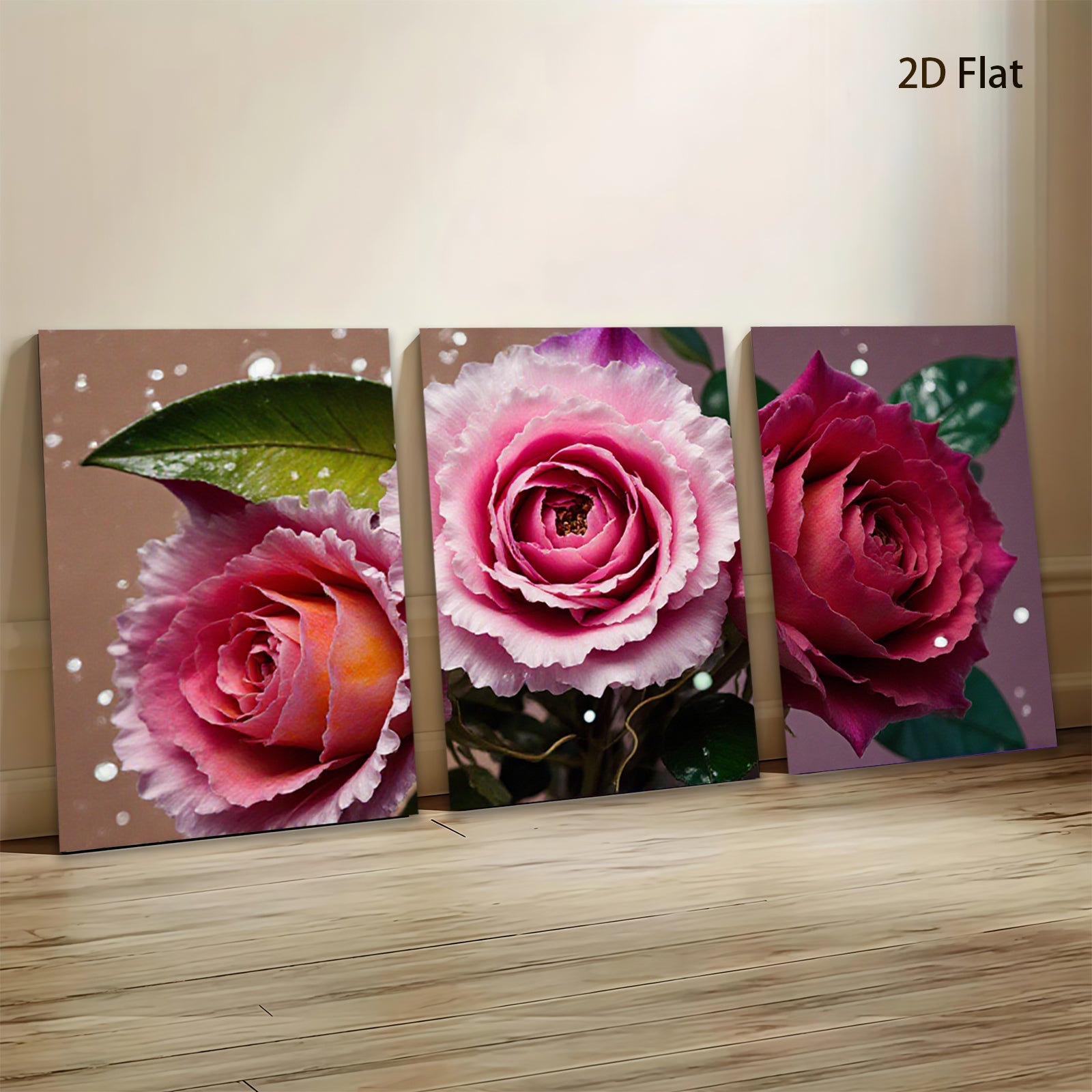 2D flat 1pc blooming pink roses floral wall art canvas prints for bedroom living room home decor farmhouse style modern minimalist cozy aesthetic