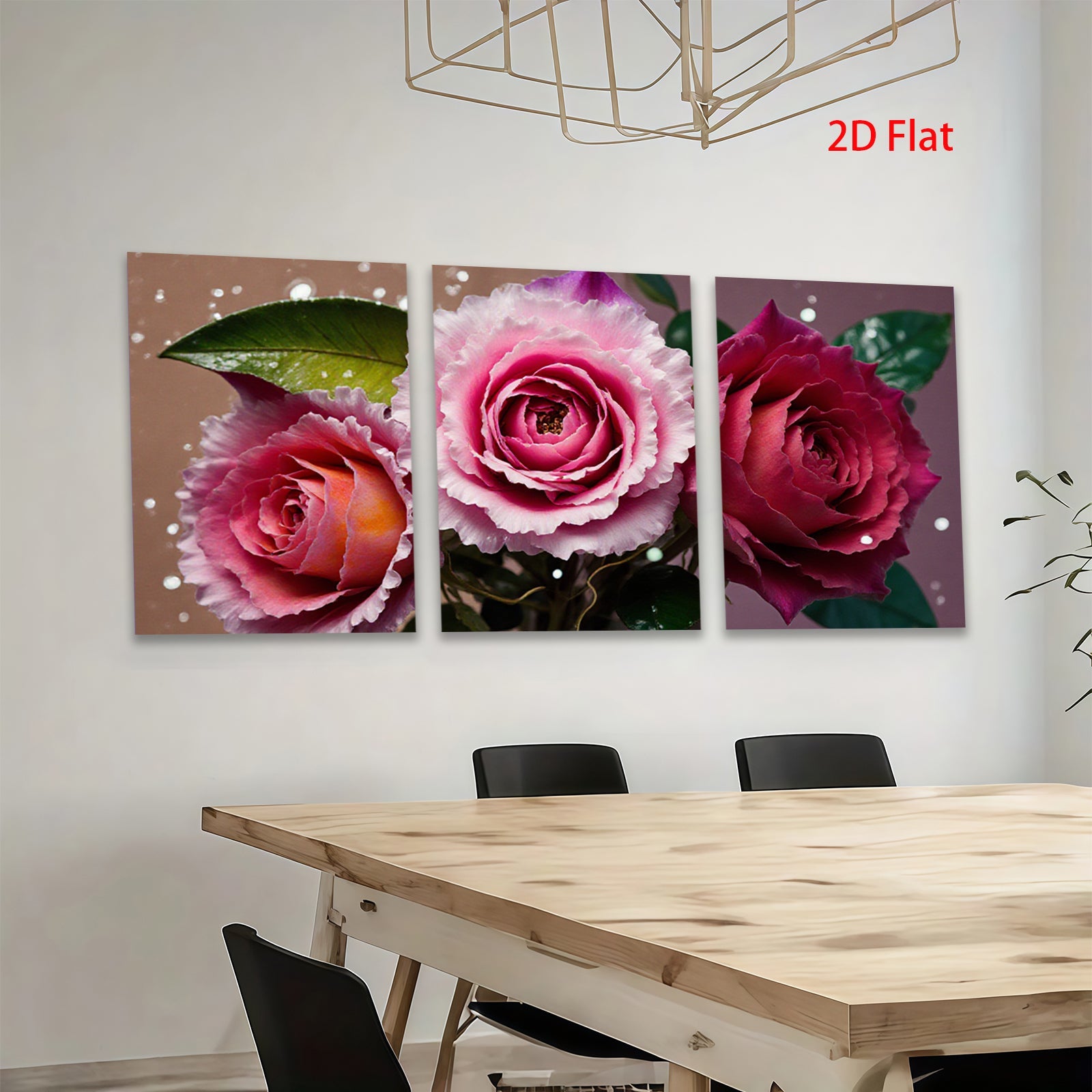 2D flat 1pc blooming pink roses floral wall art canvas prints for bedroom living room home decor farmhouse style modern minimalist cozy aesthetic